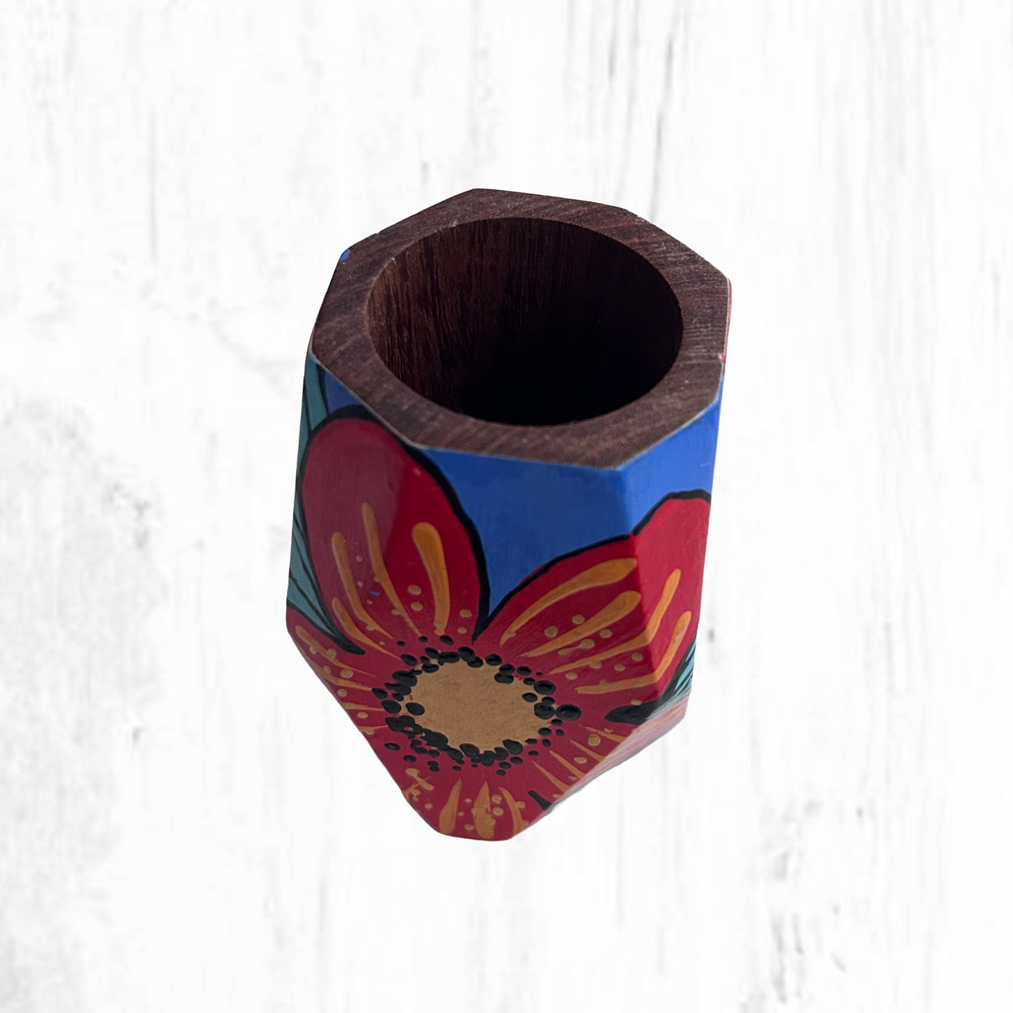 Hand-painted wooden mate gourd