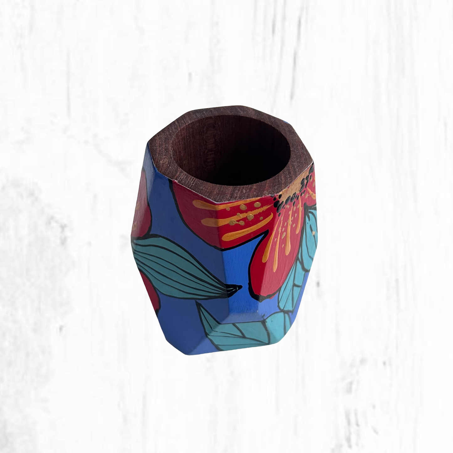 Hand-painted wooden mate gourd