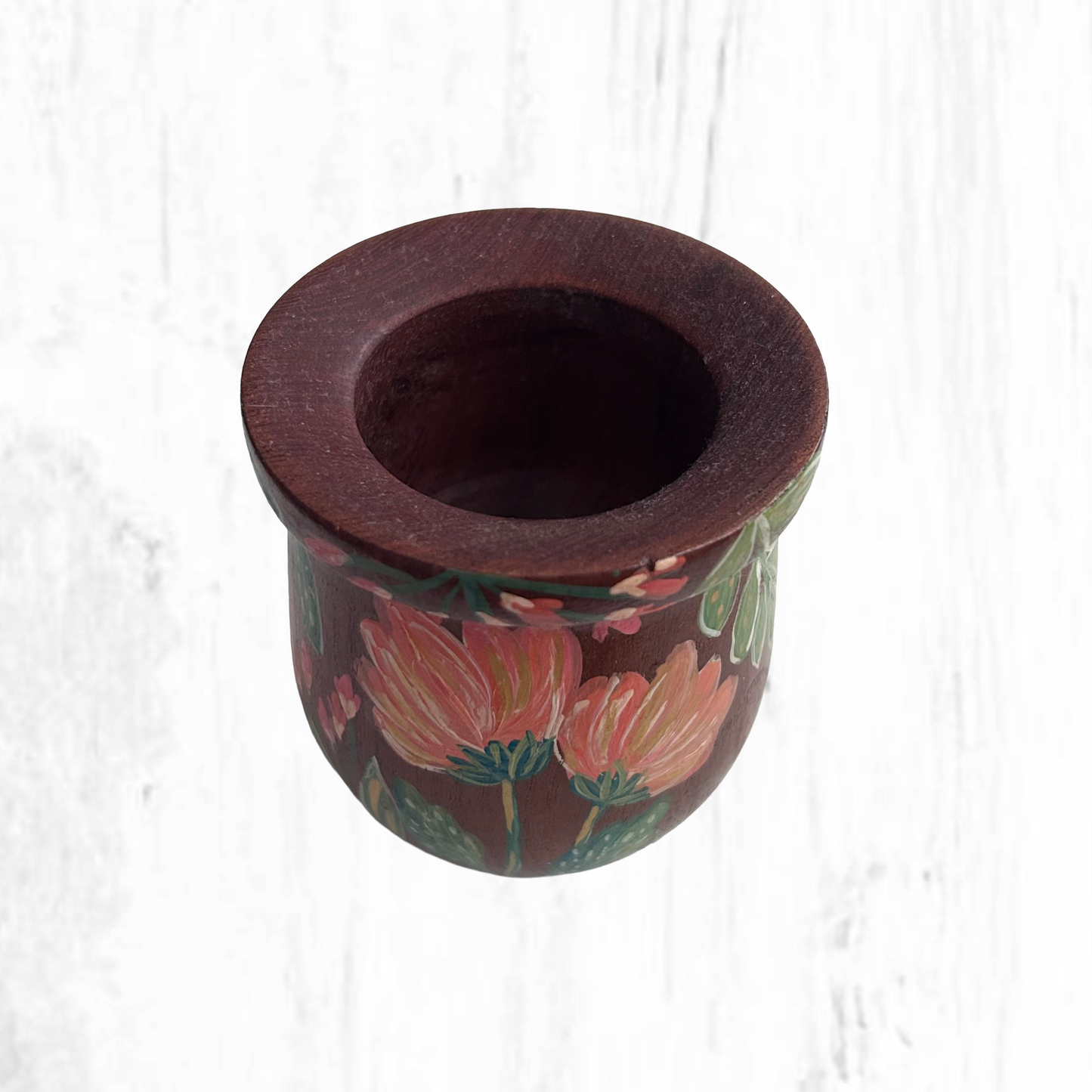 Hand-painted wooden mate gourd
