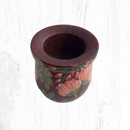 Hand-painted wooden mate gourd