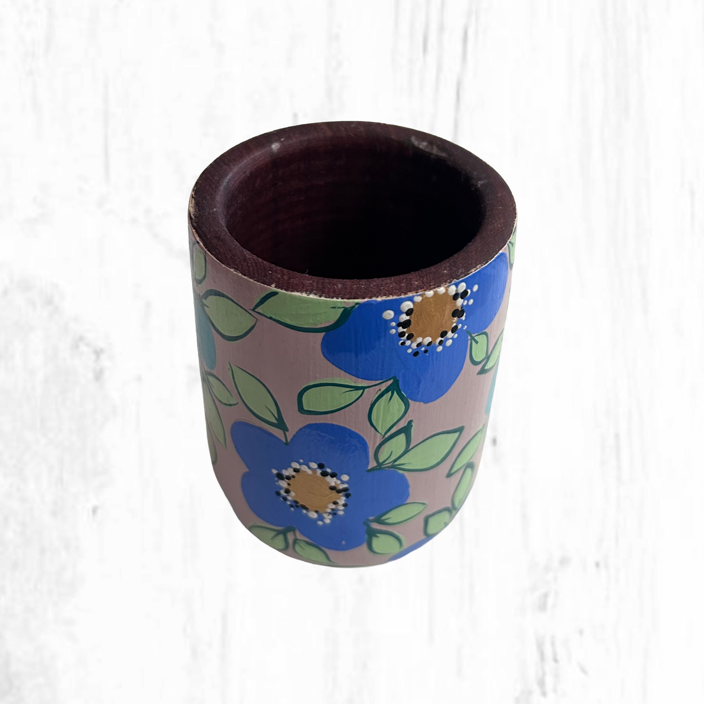 Hand-painted wooden mate gourd