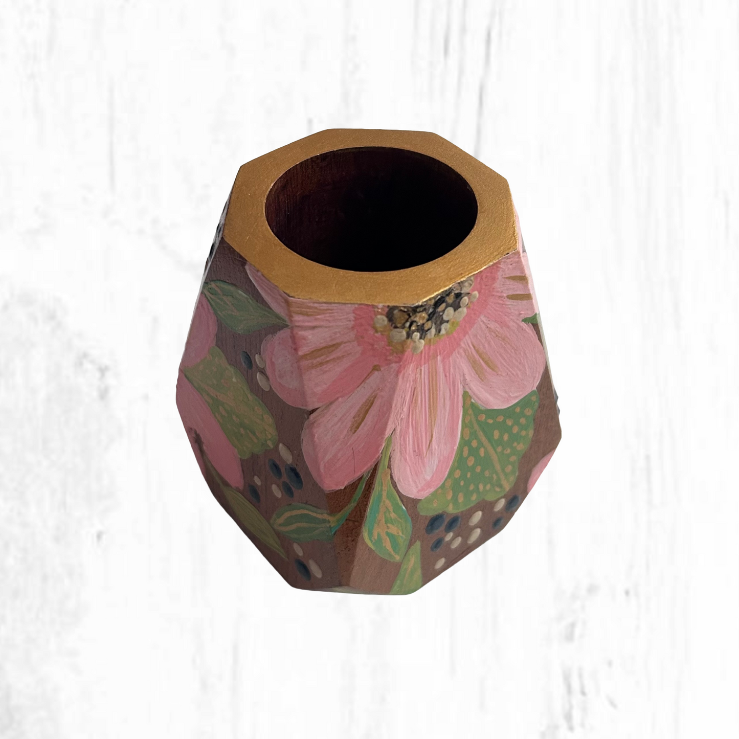 Hand-painted wooden mate gourd