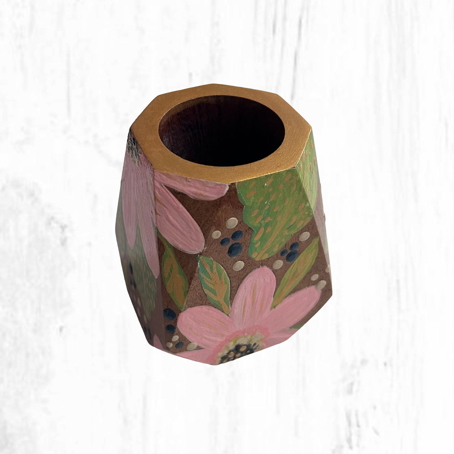 Hand-painted wooden mate gourd