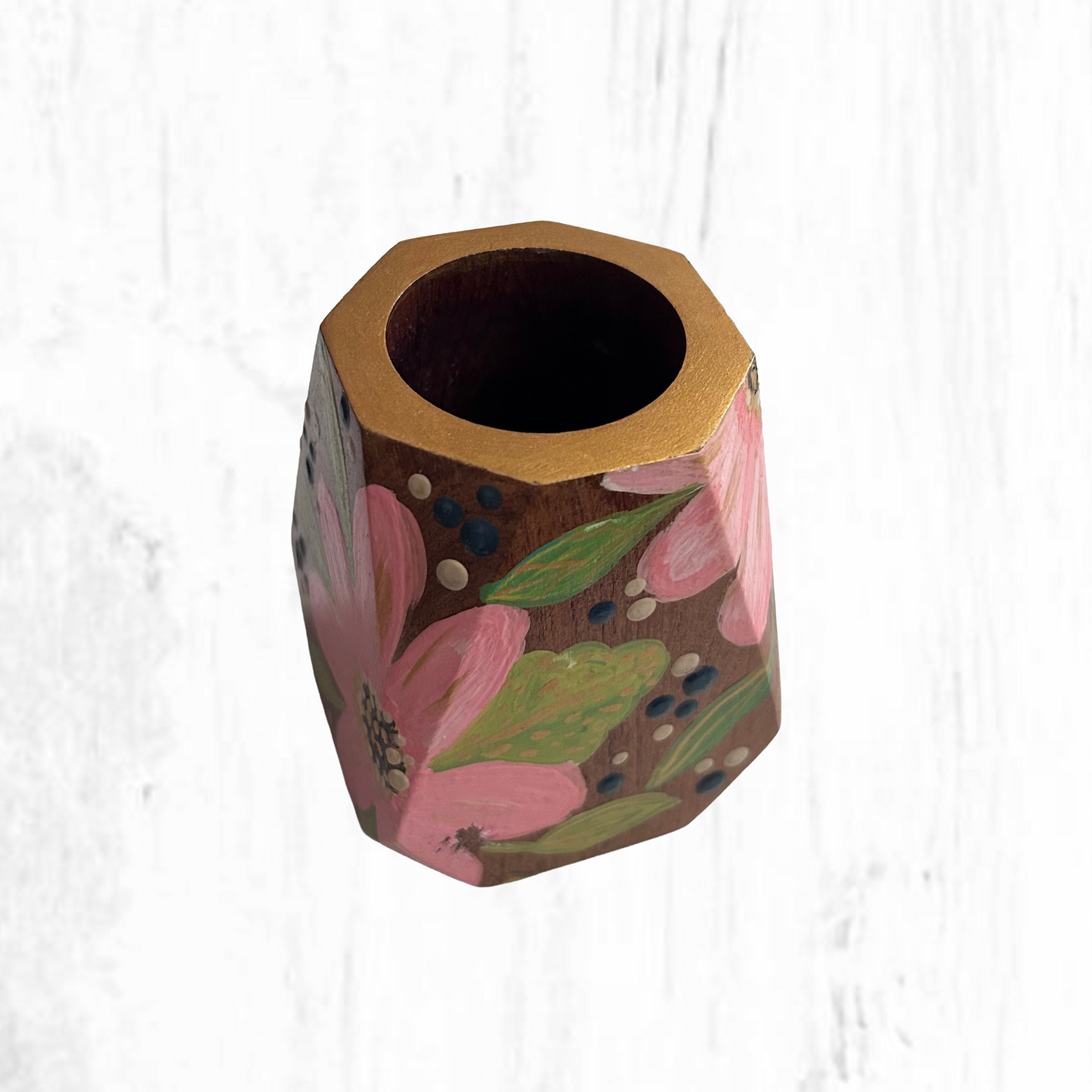 Hand-painted wooden mate gourd