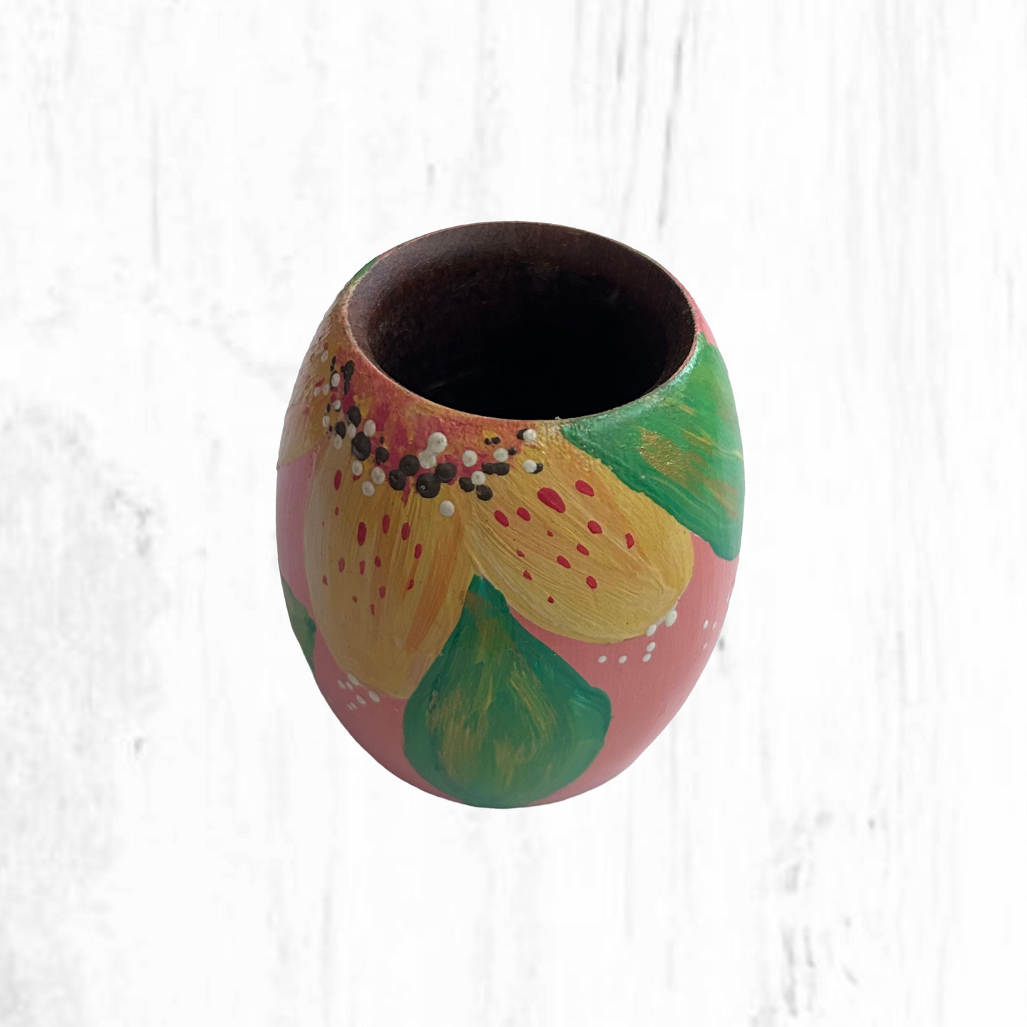 Hand-painted wooden mate gourd