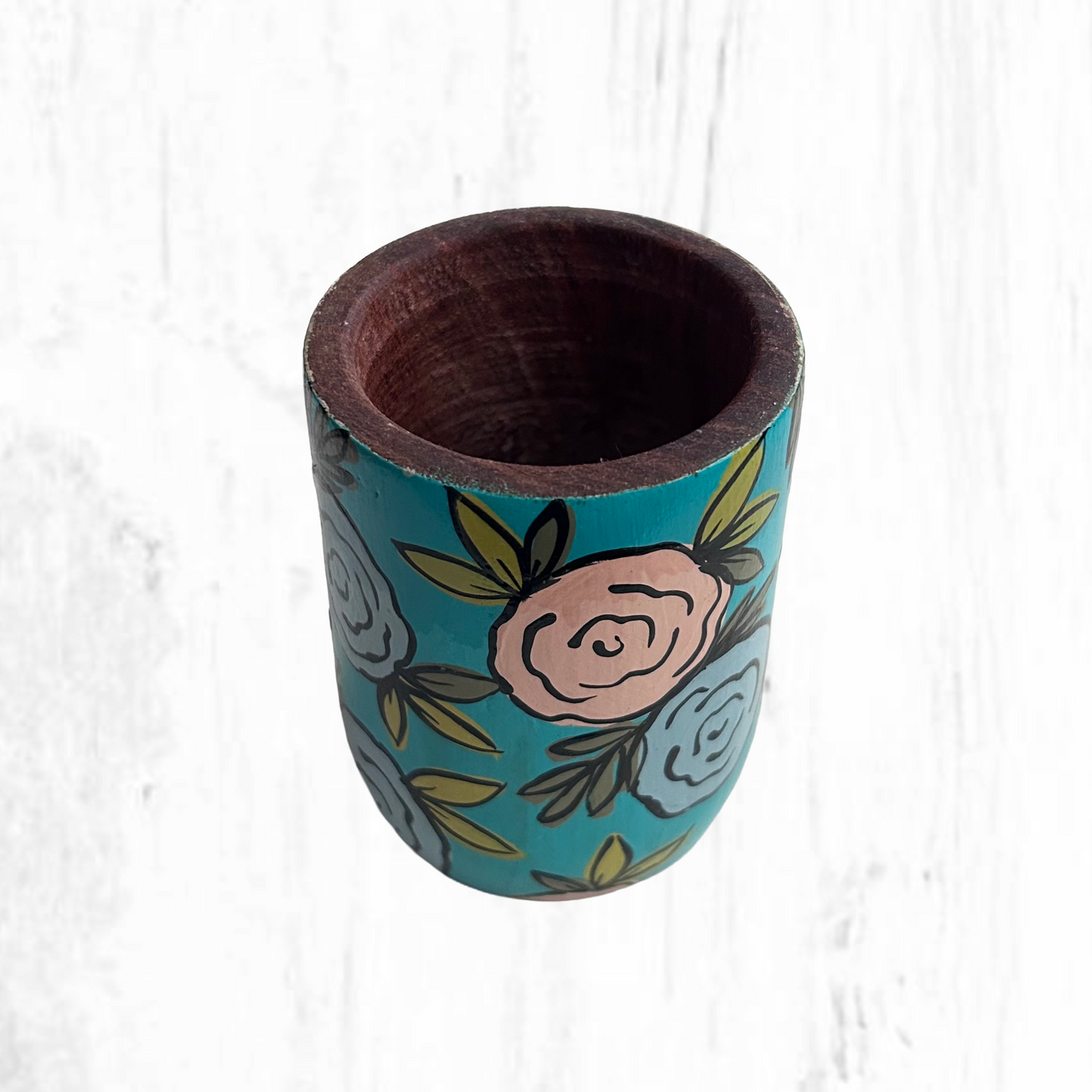 Hand-painted wooden mate gourd