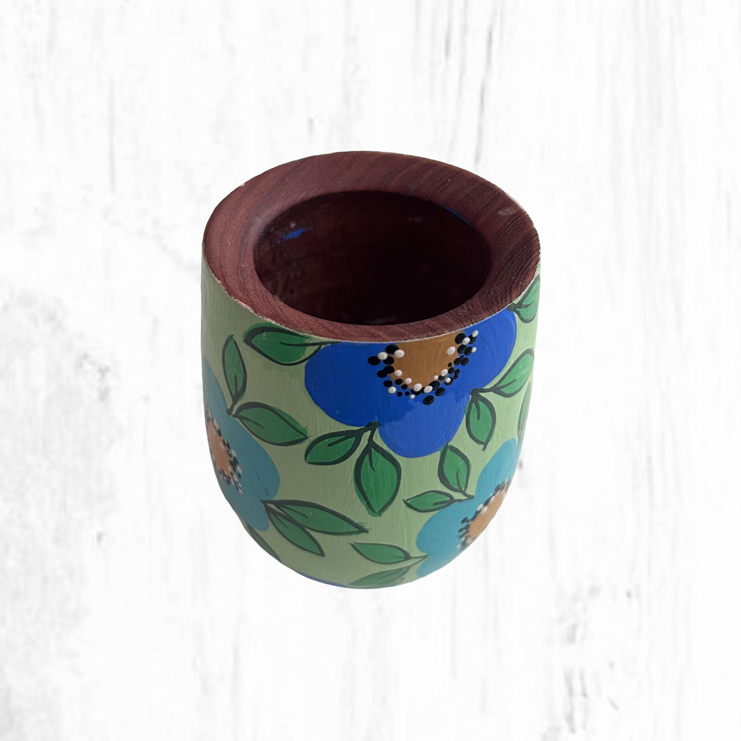 Hand-painted wooden mate gourd