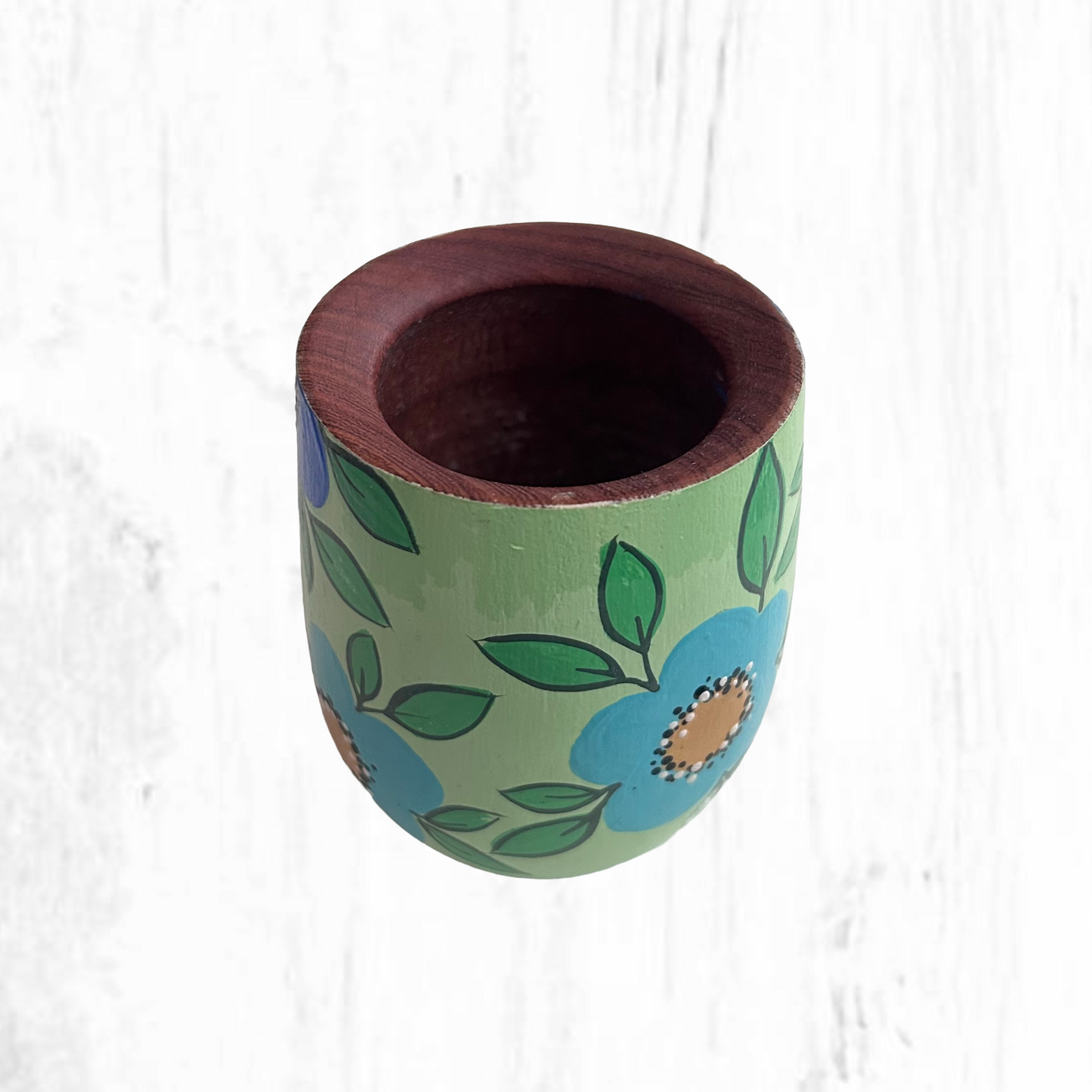 Hand-painted wooden mate gourd