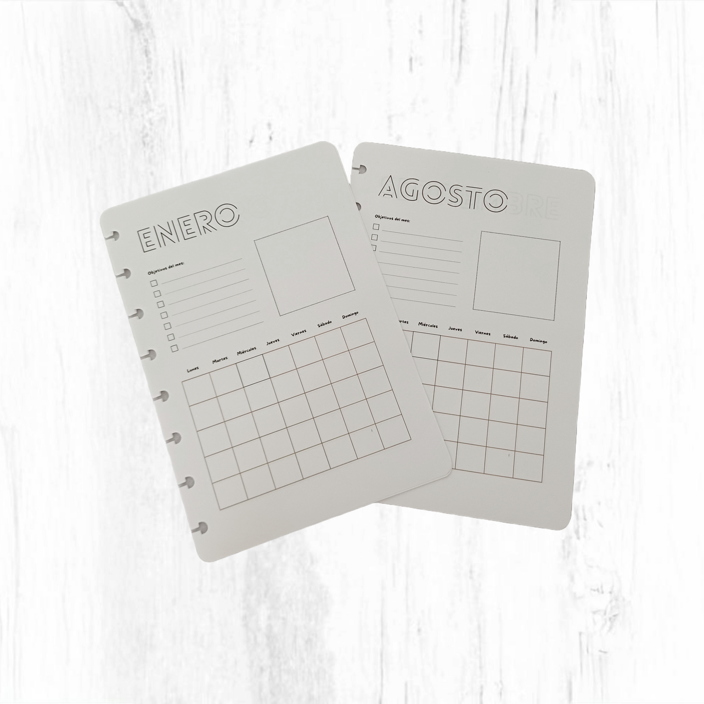 Planner mensual perpetuo blanco y negro A5