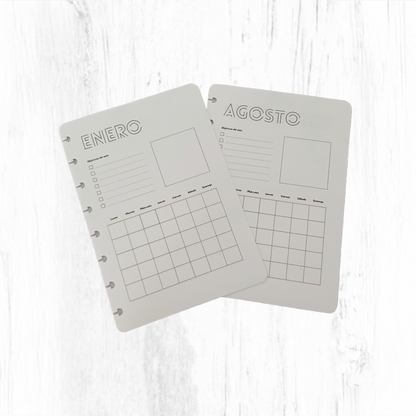 Planner mensual perpetuo blanco y negro A5